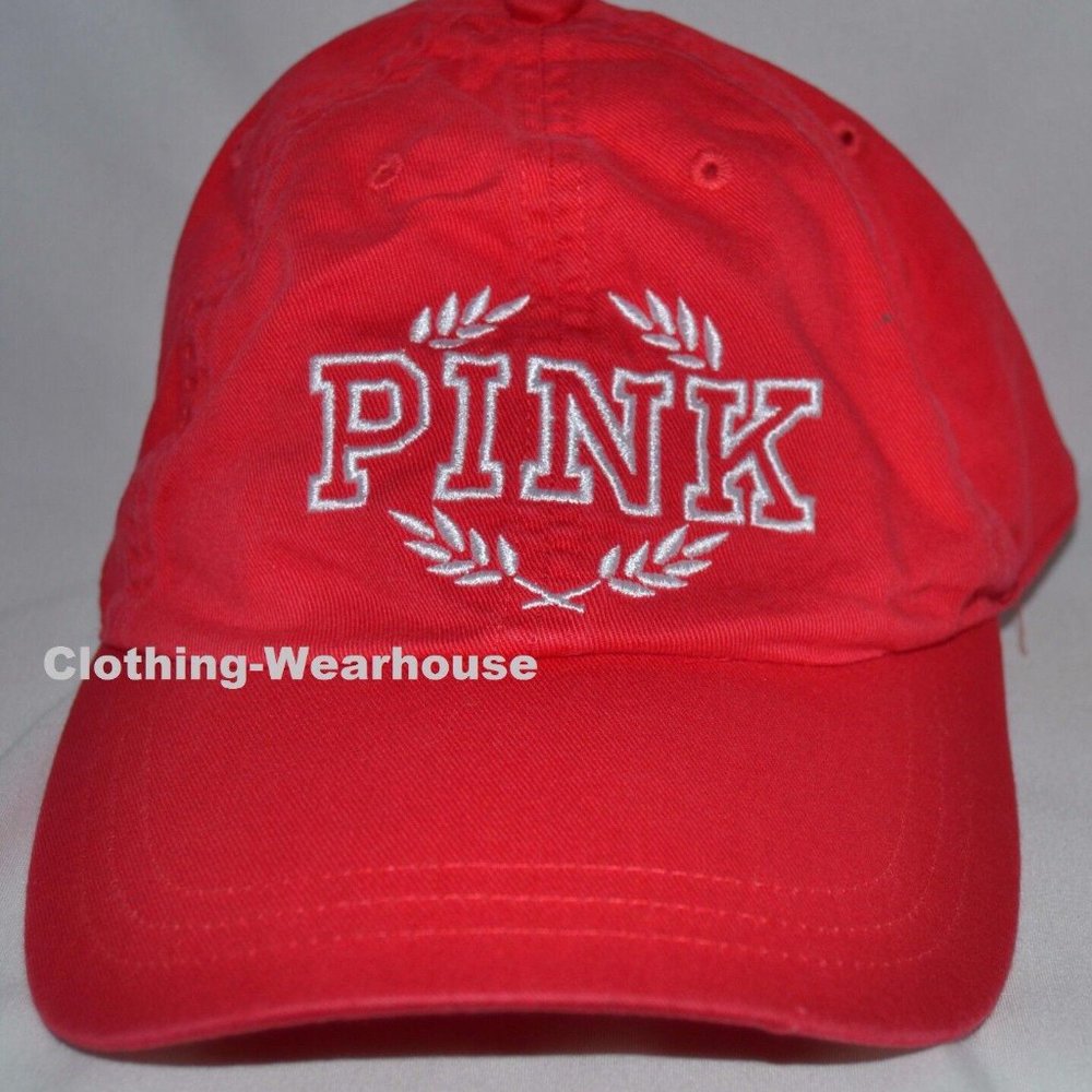 Victoria's Secret PINK Embroidered Baseball Cap Hat White Logo Red new